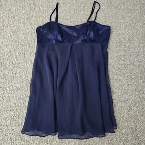 Victoria Secret Babydoll Dress M Navy Satin Chiffon Lace Lingerie Coquette